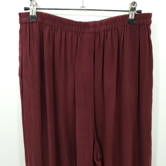 Eileen Fisher 100% Silk Wide Leg Pull On Pants M Burgundy Red - Picture 4 of 11